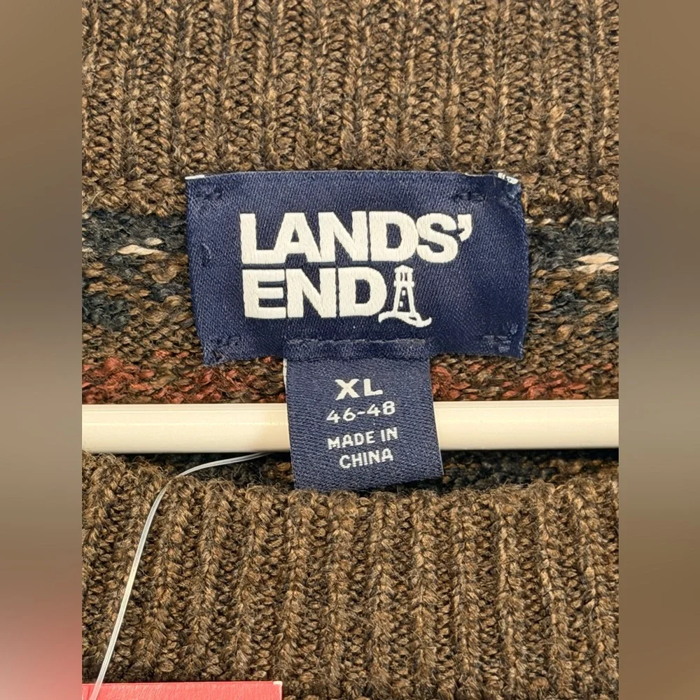 Lands’ End Men’s Fair Isle Sweater XL Brown Crewneck
